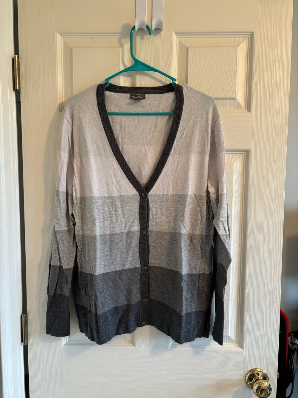 Eddie Bauer Gray Ombre Striped V-Neck Cardigan